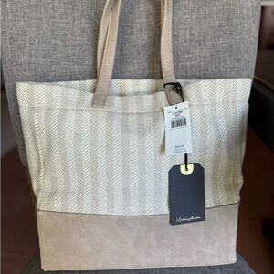 NWT Moda Luxe Cream and Tan Tote Bag